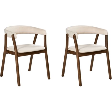 Set of 2 Dining Chairs MYLO Fabric Off-White/ Dark Brown (1/5)