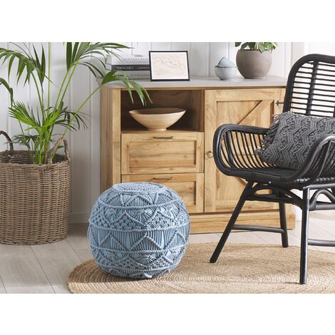 Pouffe Blue Boho Knitted Round Cotton Ottoman 40 x 40 cm Kayseri