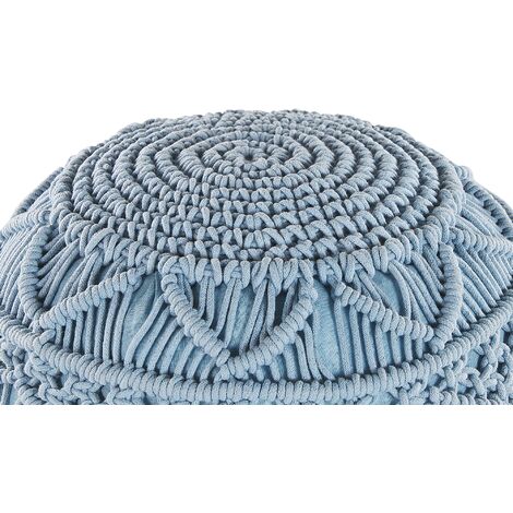 Pouffe Blue Boho Knitted Round Cotton Ottoman 40 x 40 cm Kayseri