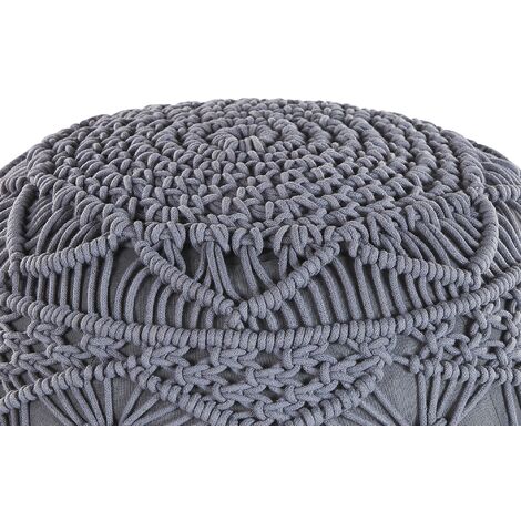 Pouffe Grey Boho Knitted Round Cotton Ottoman 40 x 40 cm Kayseri