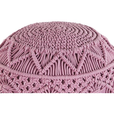 Pouffe Pink Boho Knitted Round Cotton Ottoman 40 x 40 cm Kayseri