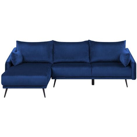 Modern Right Hand Velvet Corner Sofa 3 Seater Chaise Longue Navy Blue Varde
