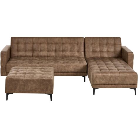 Modular Corner Sofa Bed 4 Seater ABERDEEN Faux Leather Brown with ...