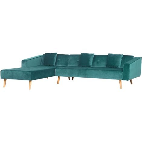 Velvet Right Hand Corner Sofa Bed Green Buttoned Sleeper Vadso