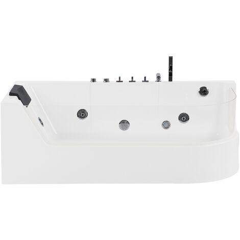 Modern Whirlpool Bathtub Corner Glass White with Underwater LED SPA Acuario - White