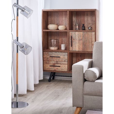 Minimalist Bookcase Bookshelf Storage Unit Drawers Light Wood Metal Legs Atlanta