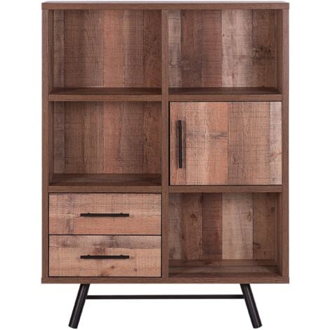 Minimalist Bookcase Bookshelf Storage Unit Drawers Light Wood Metal Legs Atlanta