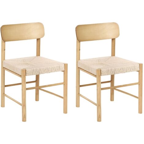 Paper Rope Chair Set of 2 Dining Chairs Light Brown Rubberwood Paper Rope Woven Seat ...
