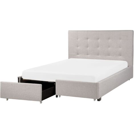 Bed with Storage Drawers Fabric LA ROCHELLE 140 x 200 cm (EU Double) Light Grey