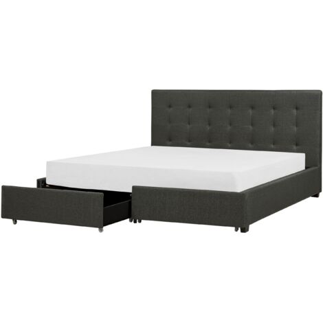 Bed with Storage Drawers Fabric LA ROCHELLE 180 x 200 cm (EU Super King) Dark Grey