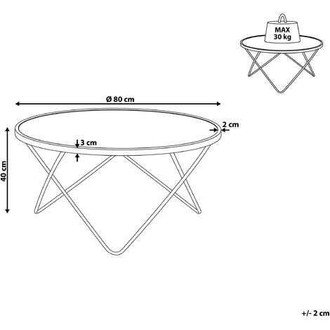 Coffee Table Hairpin Legs Tempered Glass Round Top Marble Effect White ø 80 cm Meridian