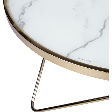 Coffee Table Hairpin Legs Tempered Glass Round Top Marble Effect White ø 80 cm Meridian