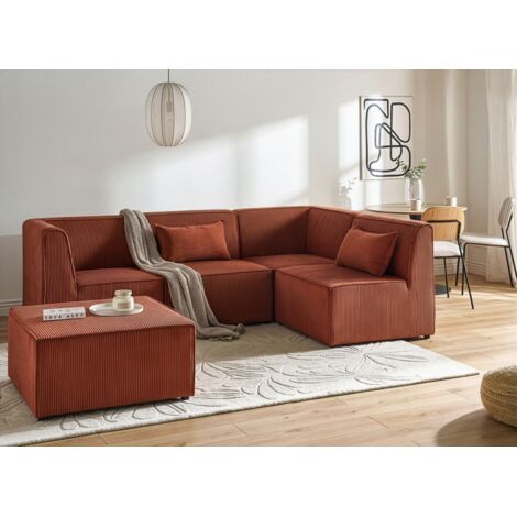 Modular Left Corner 4 Seater Sofa Golden Brown Corduroy with Ottoman 4 ...