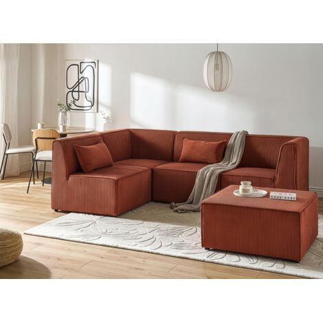 Modular Right Corner 4 Seater Sofa Golden Brown Corduroy with Ottoman 4 ...