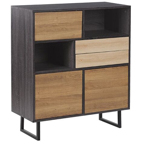 Modern Sideboard Light and Dark Wood Storage Drawers Cabinets Maine - Dark Wood