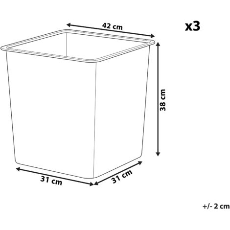 Self-Watering Plant Flower Pots Set of 3 Indoor Outdoor Square 42x42x38cm Balzo
