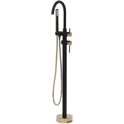 Modern Freestanding Tub Bath Faucet Mixer Tap Brass Black with Gold Tugela - Black