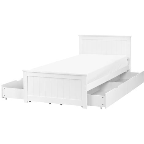 Bed Frame White Pine Wood MDF EU Single Size 3ft Headboard with Drawers ...