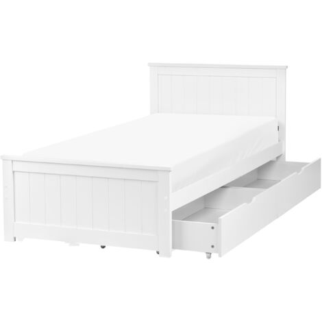 Bed Frame White Pine Wood MDF EU Single Size 3ft Headboard with Drawers ...