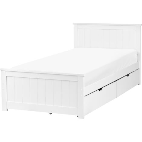 Bed Frame White Pine Wood MDF EU Single Size 3ft Headboard with Drawers ...