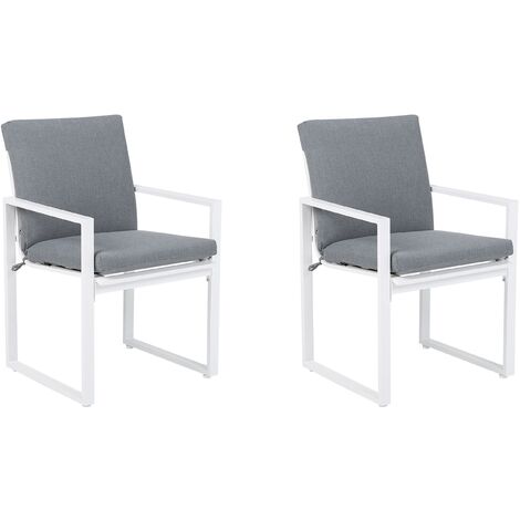 Set of 2 Garden Chairs White Aluminium Seat Cushion Outdoor Grey Pancole