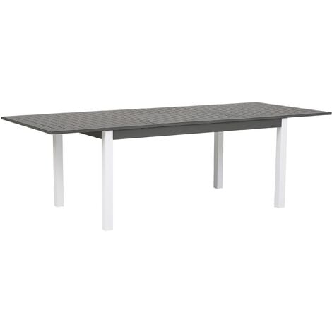 Modern Extending Garden Dining Table Aluminium Grey Slatted Top White Legs Pancole