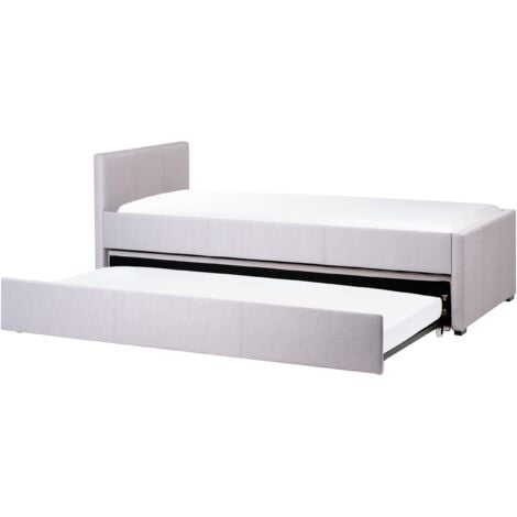 Modern Fabric EU Single Trundle Bed Frame 3ft Light Grey Slatted Marmande