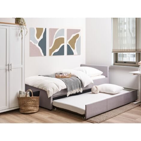 Modern Fabric EU Single Trundle Bed Frame 3ft Light Grey Slatted Marmande
