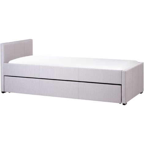 Modern Fabric EU Single Trundle Bed Frame 3ft Light Grey Slatted Marmande
