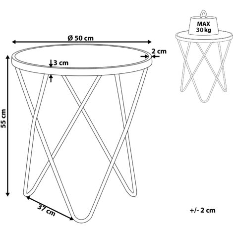 Side Table Hairpin Legs Tempered Glass Round Top Black with Gold Legs ø 50 cm Meridian