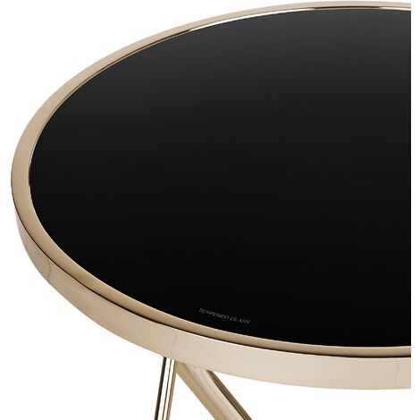 Side Table Hairpin Legs Tempered Glass Round Top Black with Gold Legs ø 50 cm Meridian
