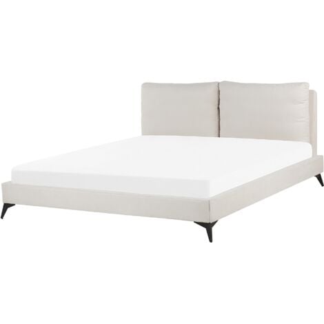 Modern Chenille EU Super King Size Bed Frame 6ft Beige Slatted Base Melle