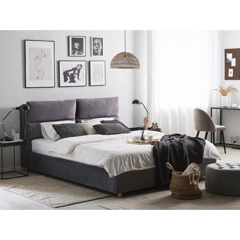 Velvet EU Super King Size Bed Frame 6ft Grey Slatted Base Storage Batilly
