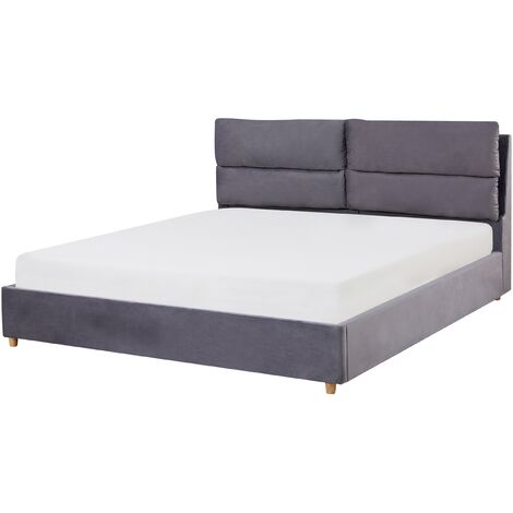 Velvet EU Super King Size Bed Frame 6ft Grey Slatted Base Storage Batilly