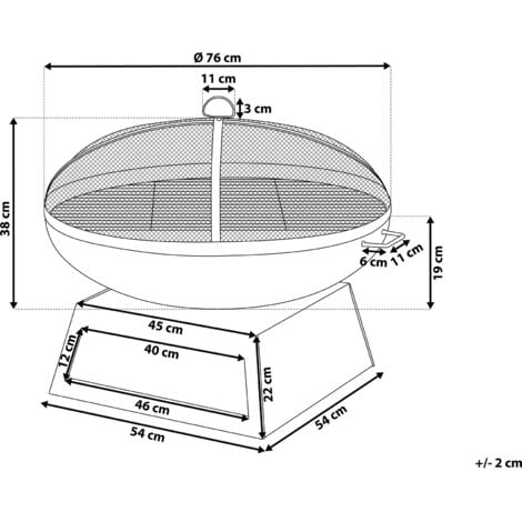 Outdoor Fire Pit Steel Square Base Black BBQ Round Semeru