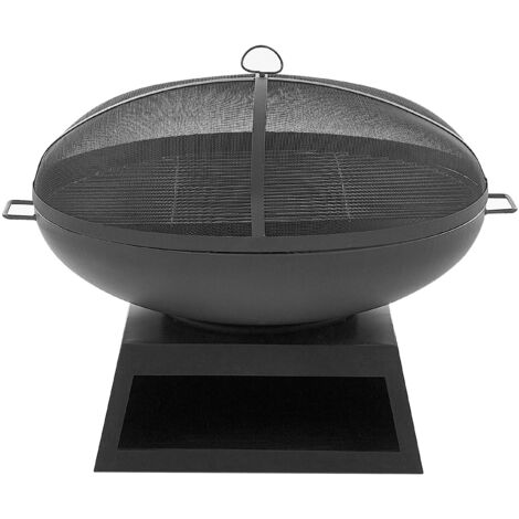 Outdoor Fire Pit Steel Square Base Black BBQ Round Semeru