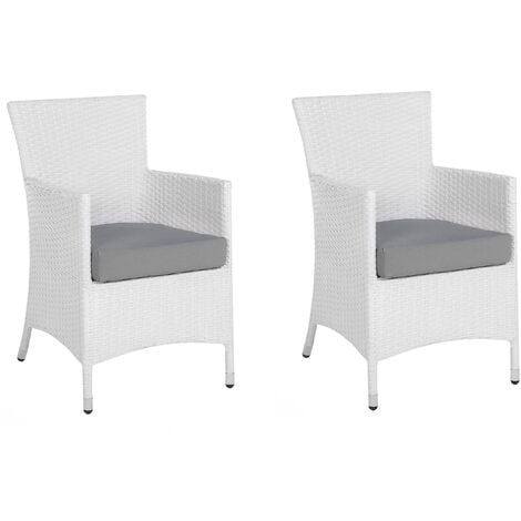 Modern Outdoor Garden Ding Chairs Set, White Faux Wicker Outdoor Furniture
