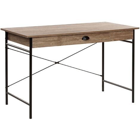 Modern Industrial Home Office Desk 1 Drawer Dark Wood Top Black Metal Legs Casco - Dark Wood
