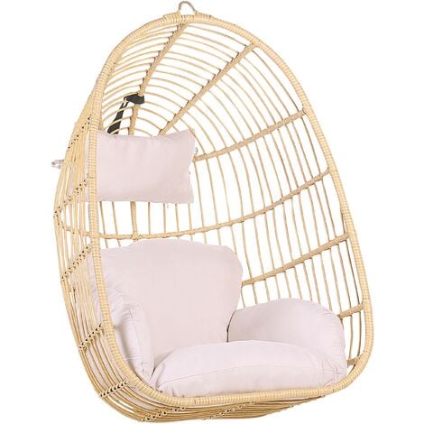 Boho Beige Rattan Hanging Chair without Stand Indoor-Outdoor Wicker Egg Shape Casoli - Beige