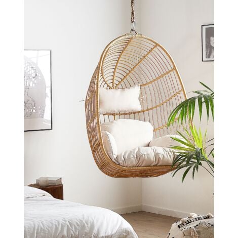 Boho Beige Hanging Chair without Stand Indoor-Outdoor Wicker Egg Shape Casoli