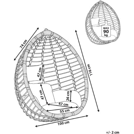 Boho Grey Rattan Hanging Chair no Stand Indoor-Outdoor Wicker Egg Shape Tollo