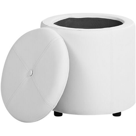 Modern Faux Leather Round Pouffe Stool White Living Room Bedroom Maryland