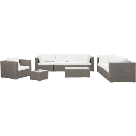 8 Seater Outdoor Lounging Set Faux Rattan with Cushions Taupe Maestro II