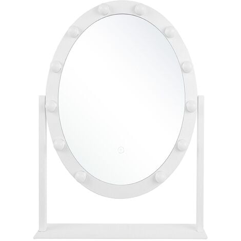Glam Standing Oval Mirror White Frame LED Lights Classic Rostrenen - White
