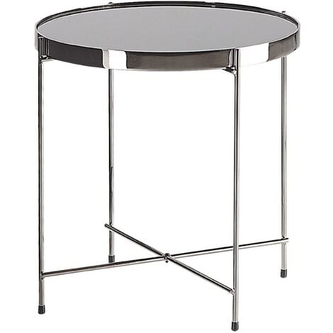 Side Table Round Tempered Glass Black Top Silver Metal Legs Glam Lucea - Black