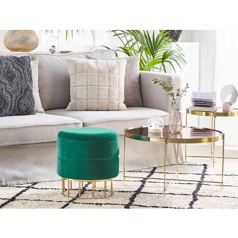 Glam Living Room Pouffe with Storage Round ø37cm Velvet Dark Green Gold Elgin