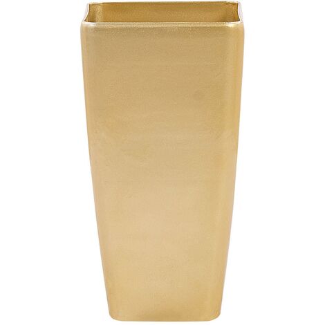 Modern Tall Flower Pot Outdoor Indoor Planter Stone 30x30x57 cm Gold Modi