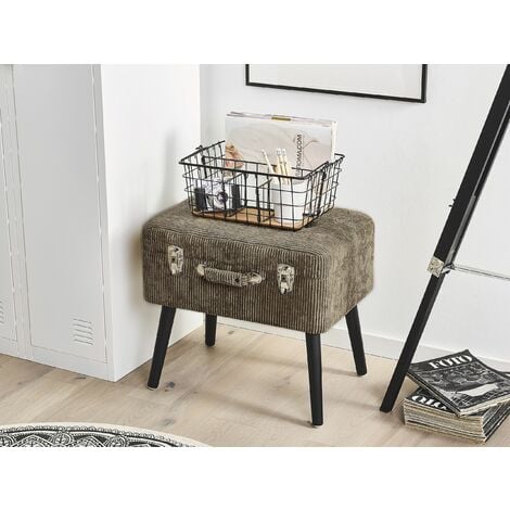 Modern Corduroy Storage Stool Suitcase Chest Buttoned Light Brown Mallard