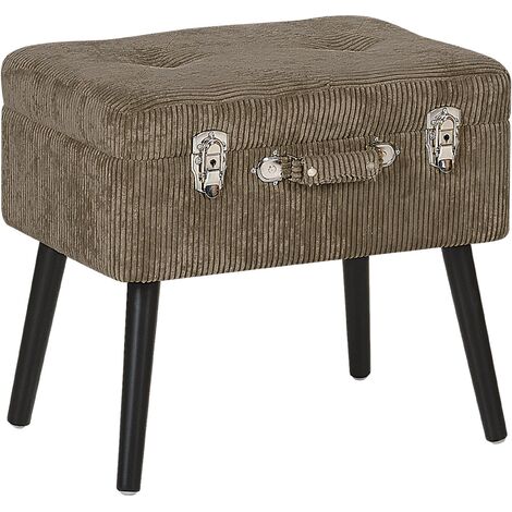 Modern Corduroy Storage Stool Suitcase Chest Buttoned Light Brown Mallard