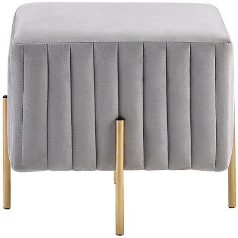Glam Velvet Accent Ottoman Footstool Gold Legs Grey Sophia